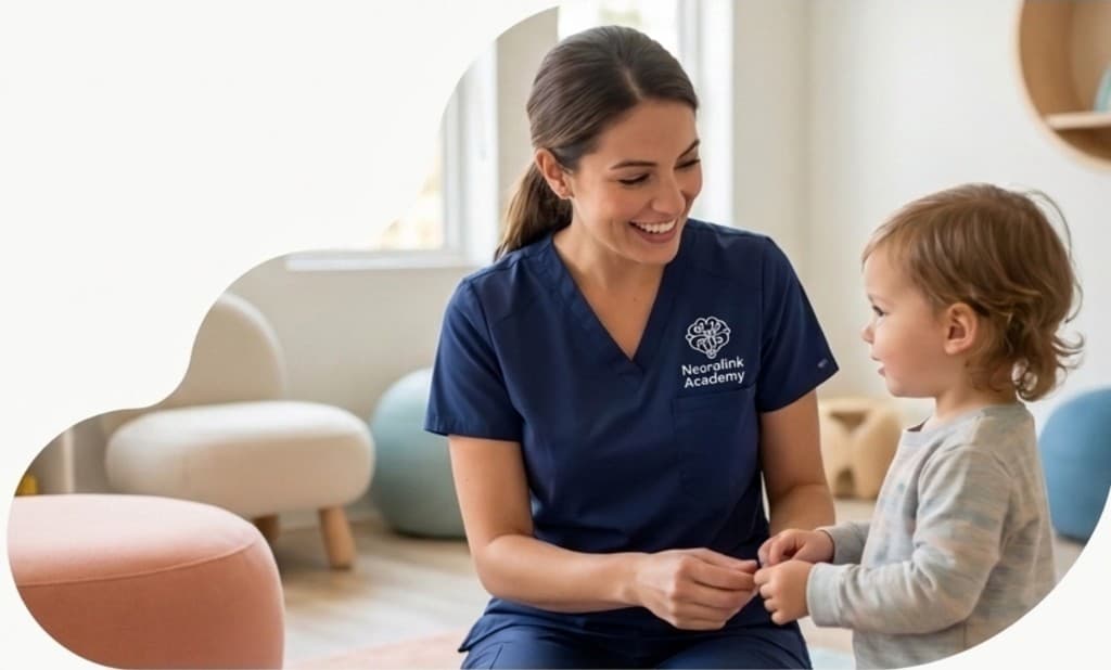 A Neurolink Academy therapist and a young child in a warm, engaged session at the Brooklyn Park clinic